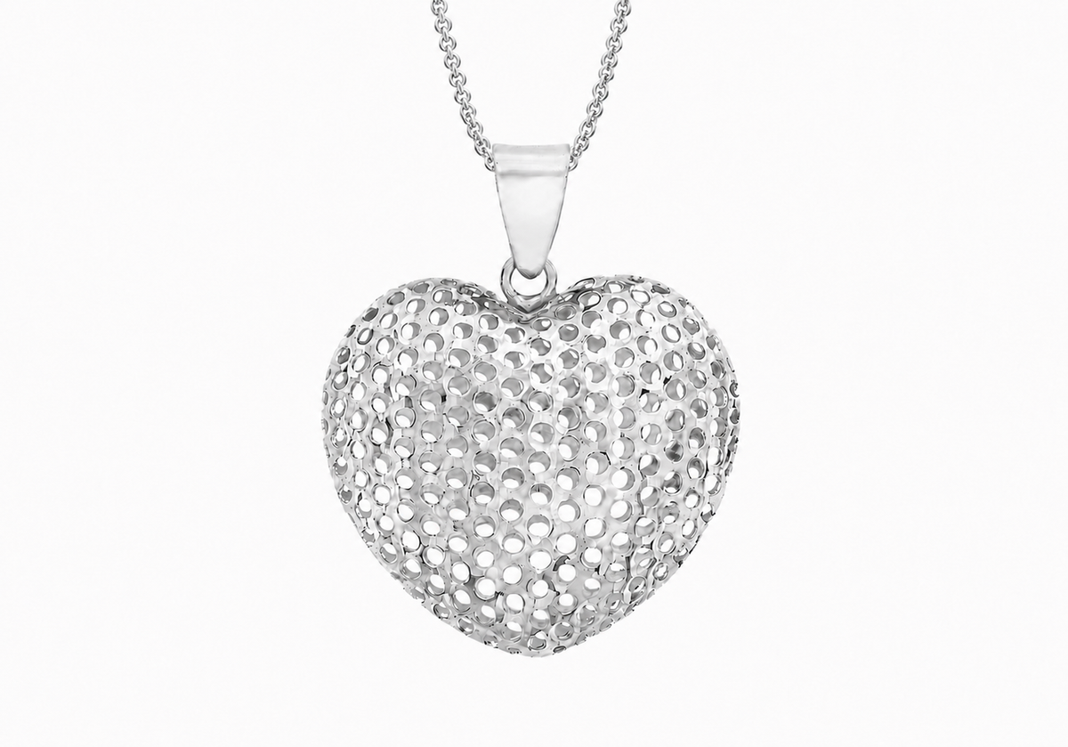 9ct White Gold Mesh Heart Pendant