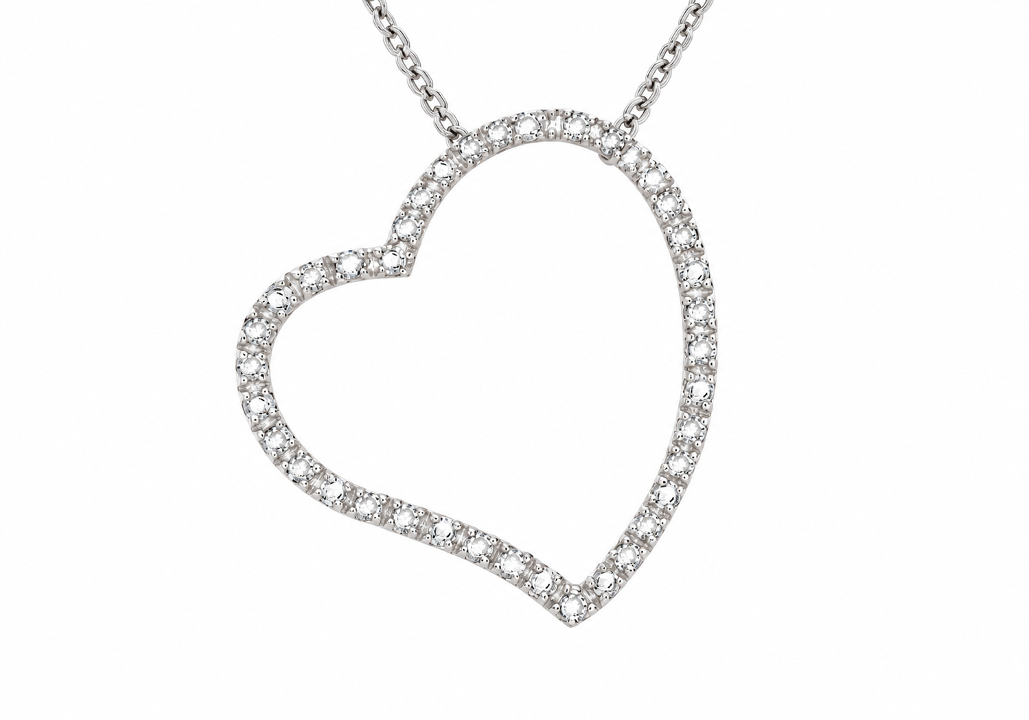 9ct White Gold 0.15ct Diamond Open-Heart Slider Pendant
