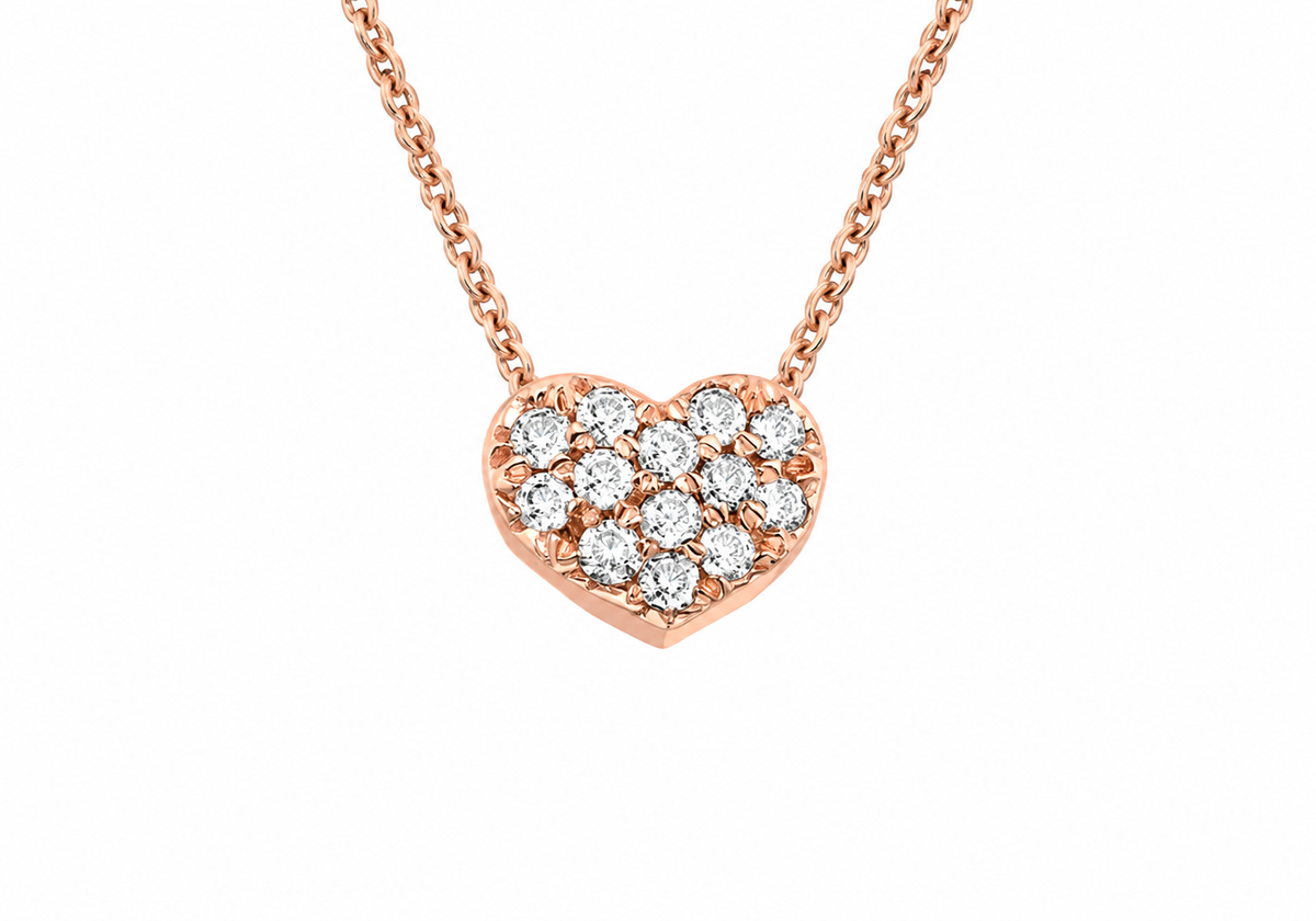 9ct Rose Gold 0.05ct Pave Set Diamond Heart Slider Pendant