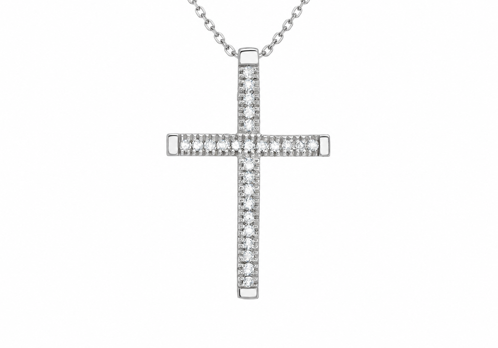 9ct White Gold 0.12ct Diamond Cross Slider Pendant