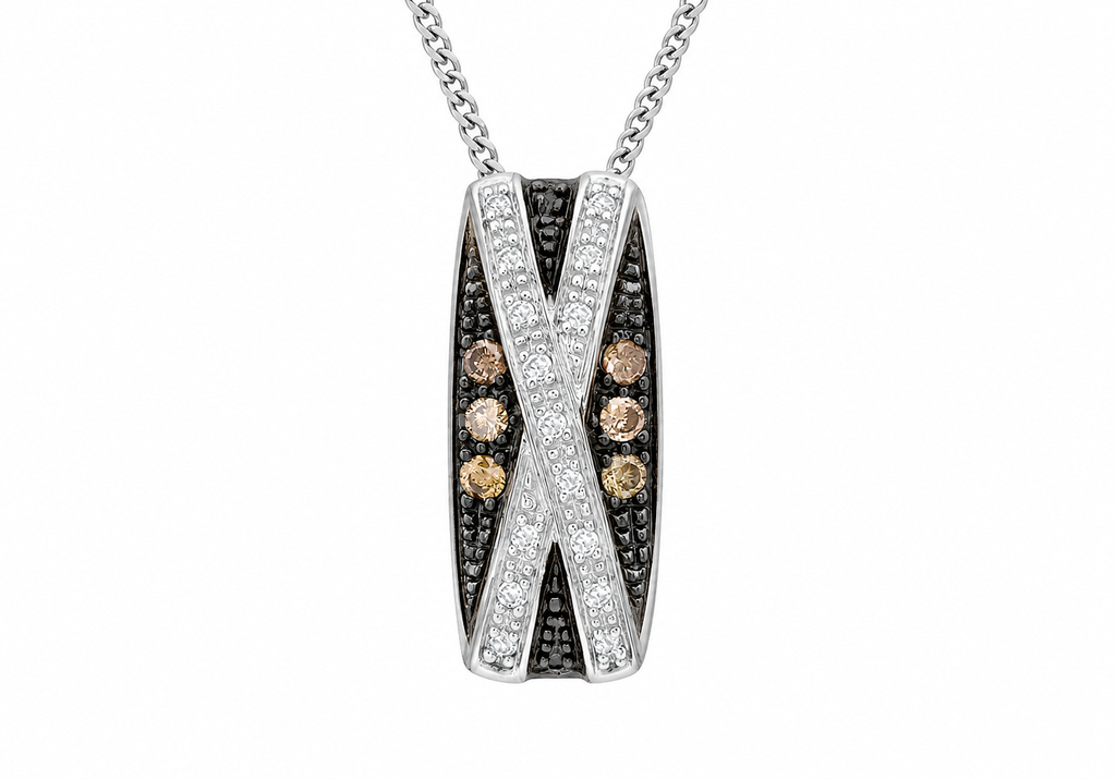 9ct White Gold 0.15ct White & Chocolate Diamond Crossover Slider Pendant