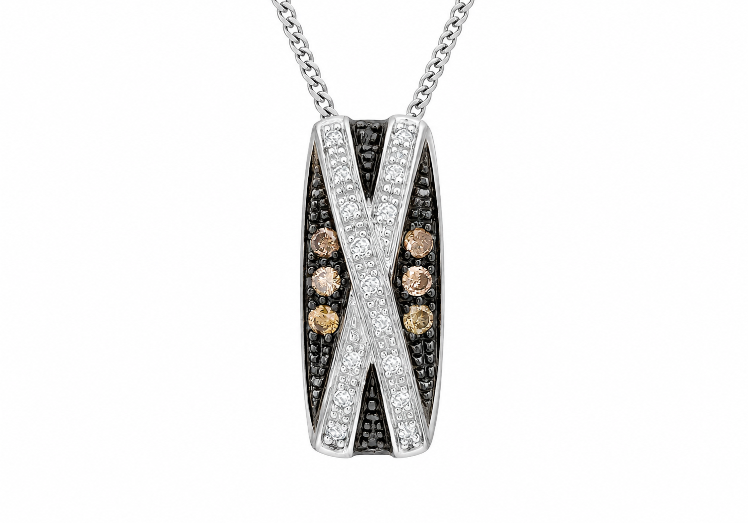 9ct White Gold 0.15ct White & Chocolate Diamond Crossover Slider Pendant