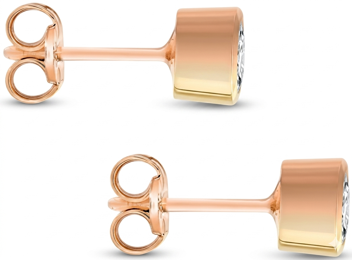 9ct Rose Gold Bezel-Set Zirconia Stud Earrings