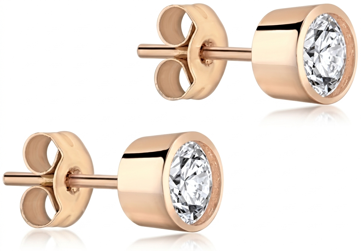 9ct Rose Gold Bezel-Set Zirconia Stud Earrings