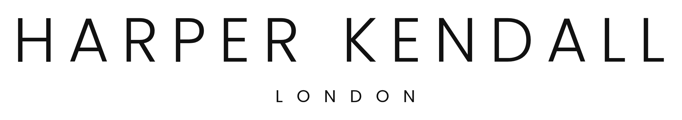 Minimalist black text logo reading 'HARPER KENDALL' with 'LONDON' underneath on a solid white background.