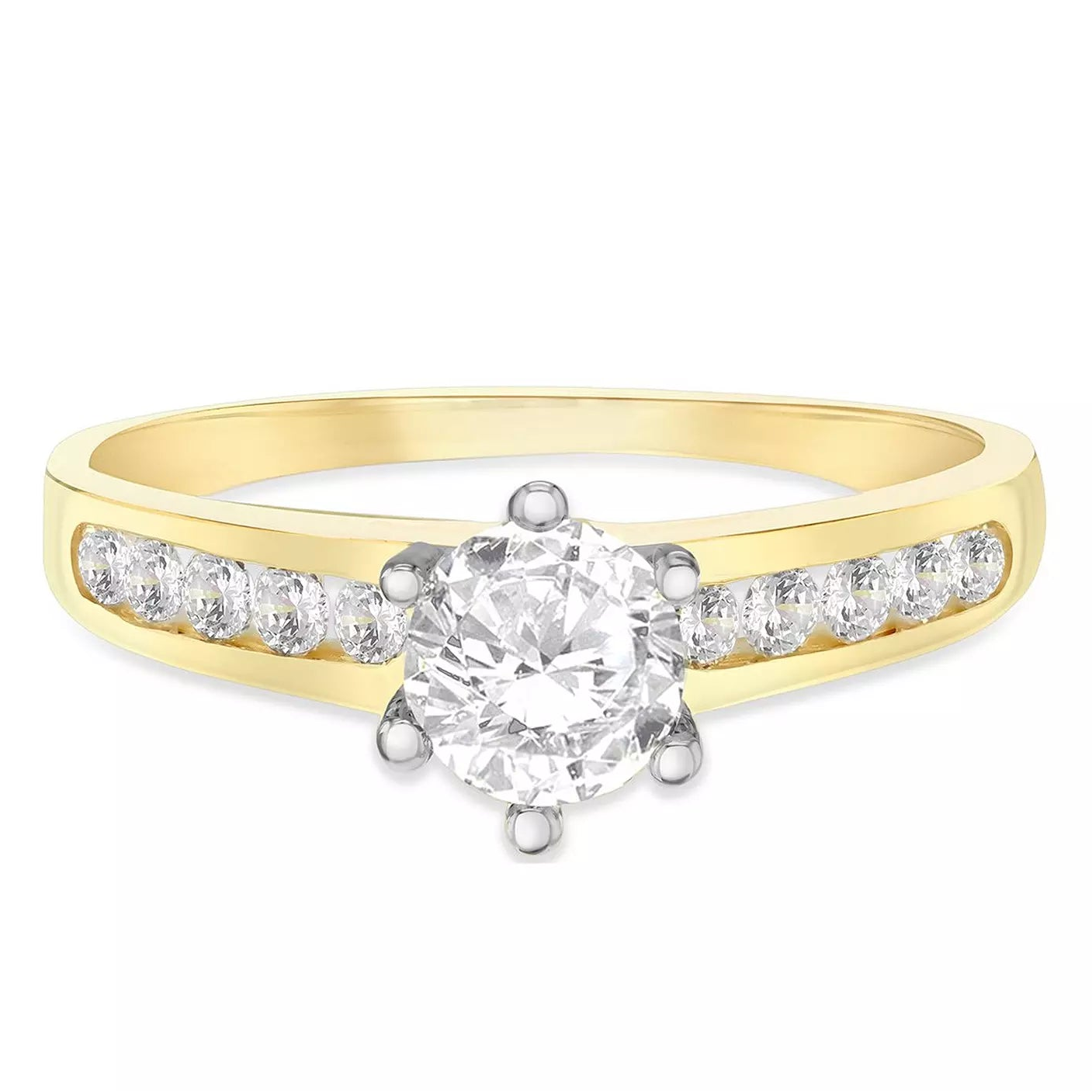 9ct Yellow Gold Round Zirconia Solitaire Shoulder Ring