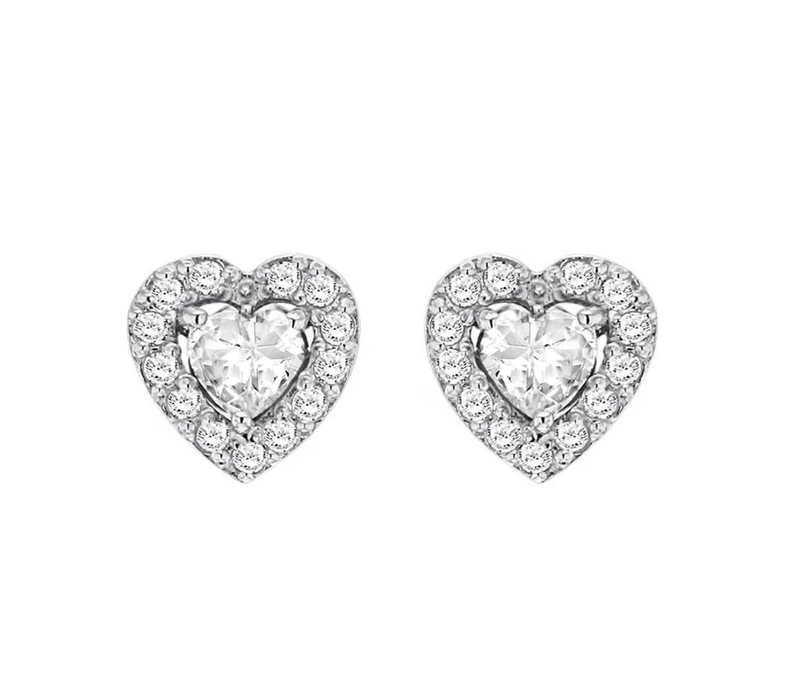 Sterling Silver White Zirconia Heart Stud Earrings