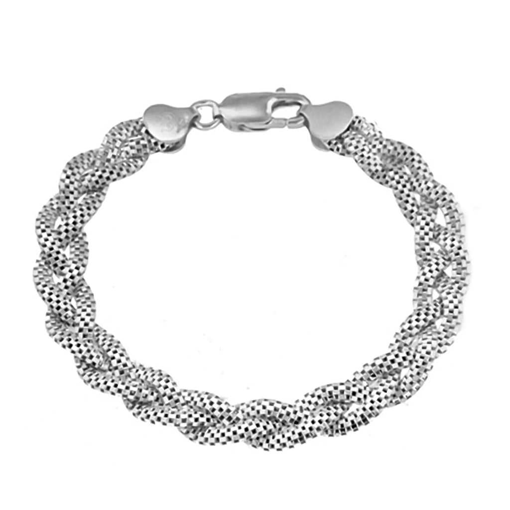 Sterling Silver 3 Plait Flat Popcorn Chain Bracelet