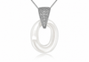 Sterling Silver Aveline White Ceramic & Zirconia Oval Pendant