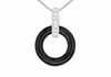Sterling Silver Black Ceramic & White Zirconia Open Circle Pendant