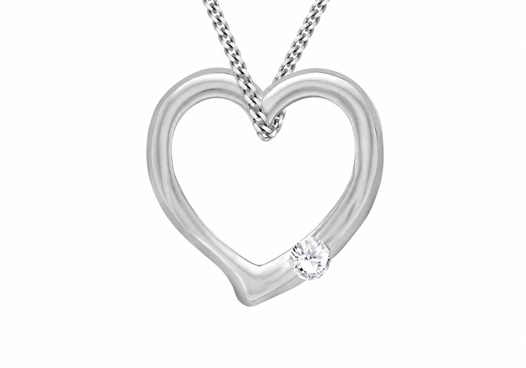 Sterling Silver Open Heart Solitaire Pendant Necklace
