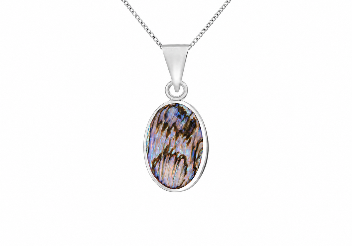 Sterling Silver Oval Abalone Paua Shell Pendant