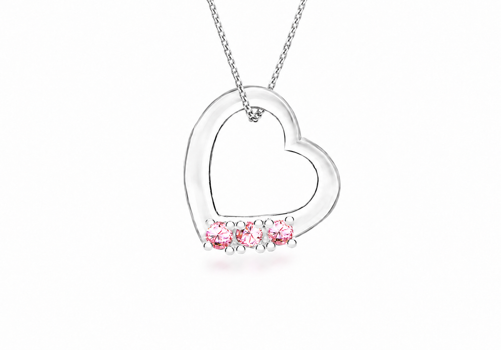 Sterling Silver Pink Zirconia Floating Heart Pendant Necklace