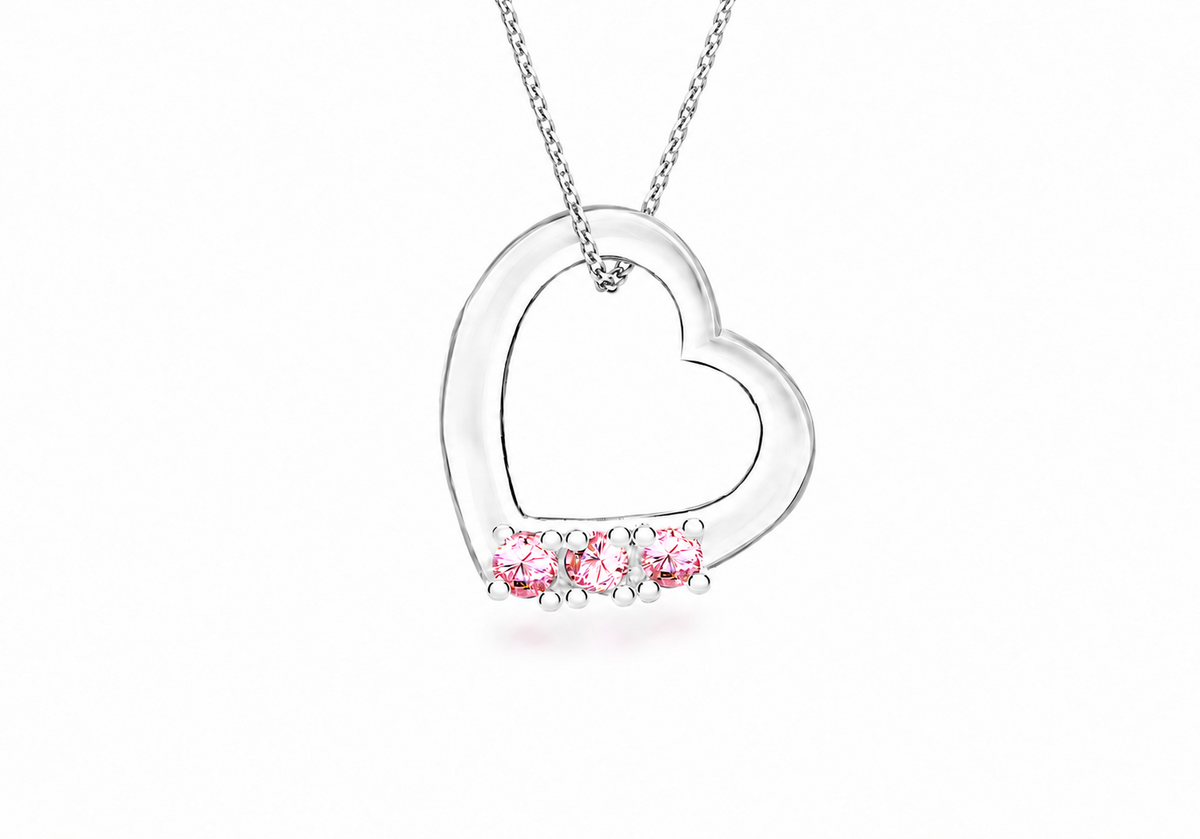Sterling Silver Pink Zirconia Floating Heart Pendant Necklace