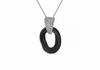 Sterling Silver Rhodium-Plated Black Ceramic & Zirconia Oval Pendant
