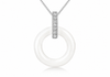 Sterling Silver Rhodium Plated White Ceramic Zirconia  Set Pendant
