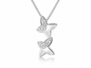 A silver pendant necklace featuring two stacked butterfly charms, each adorned with small clear crystals on one wing, suspended from a delicate silver chain against a white background.