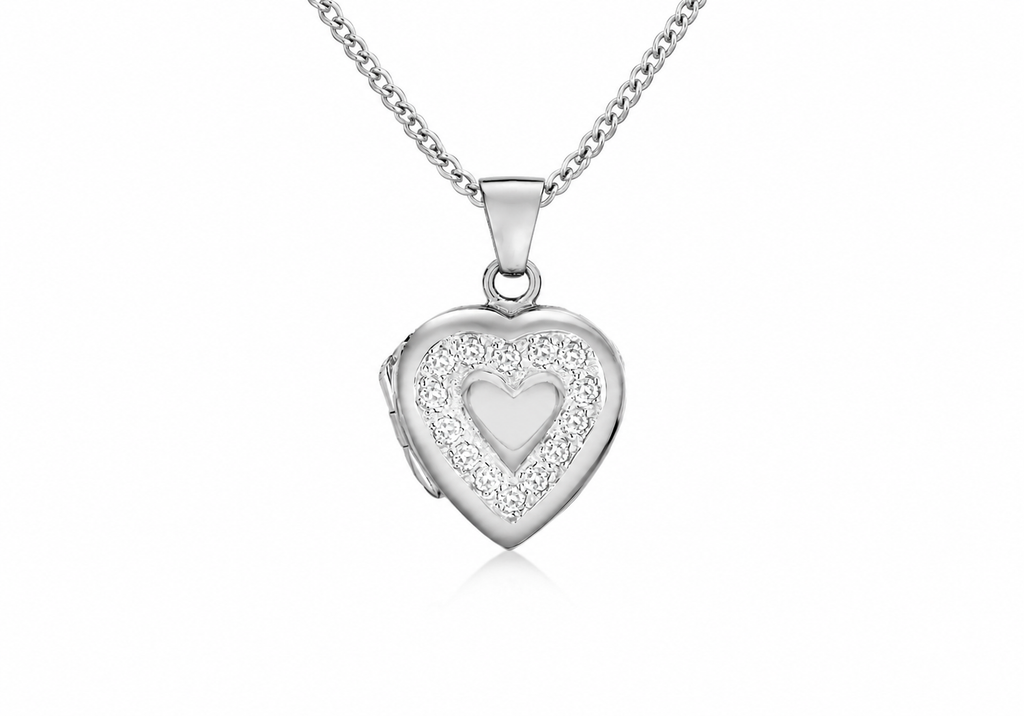 Sterling Silver Zirconia Double Heart Locket Pendant