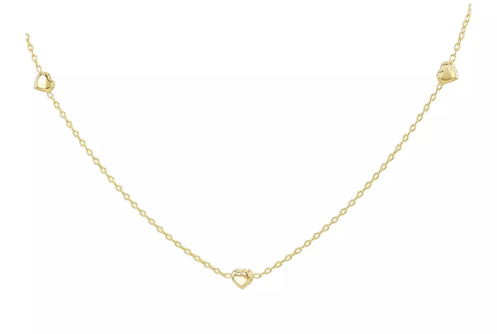 9ct Yellow Gold Three Heart Necklet