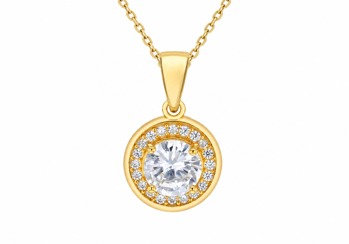 Yellow Gold Plated Zirconia Halo Pendant