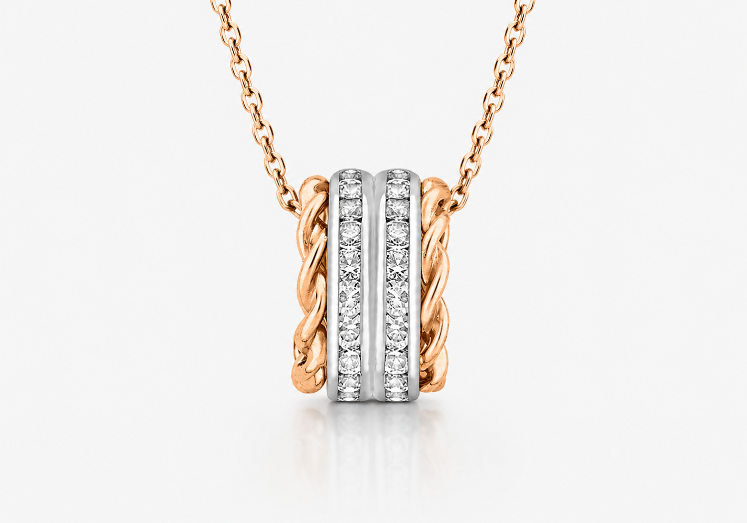 9ct Two-Tone Rose & White Gold Zirconia Barrel Ring Slider Pendant