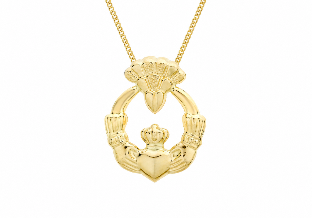 9ct Yellow Gold Claddagh Heart & Crown Slider Pendant