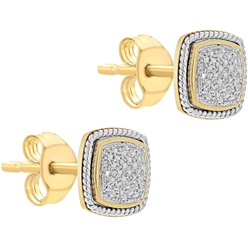 9ct Two-Tone Gold 0.04ct Diamond Pave Set Stud Earrings