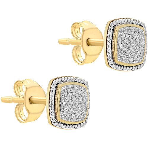9ct Two-Tone Gold 0.04ct Diamond Pave Set Stud Earrings