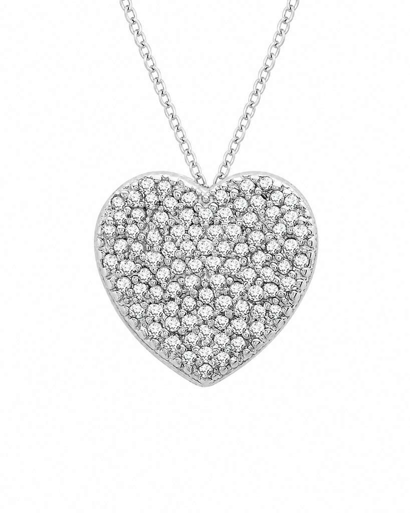 9ct White Gold 0.25ct Pavé-Set Diamond Heart Slider Pendant
