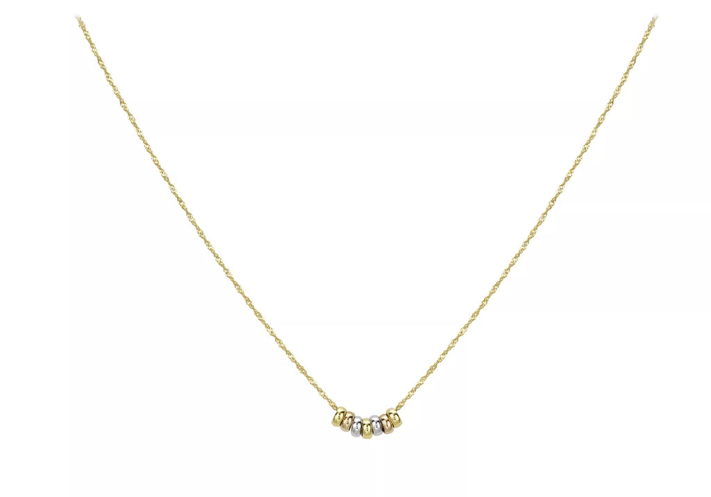 9ct Tri-Colour Gold Mini 7 Lucky Rings Pendant Twist Chain Necklace