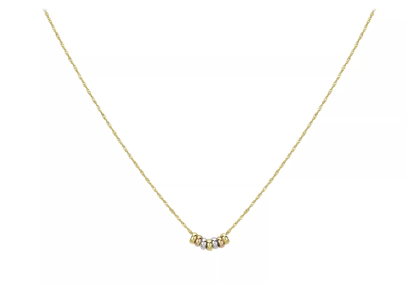 9ct Tri-Colour Gold Mini 7 Lucky Rings Pendant Twist Chain Necklace