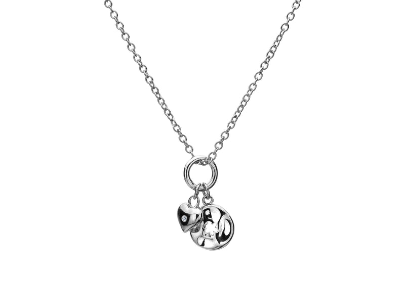 Heart & Flower Pendant Necklace  Hand-Set With A Diamond Accent