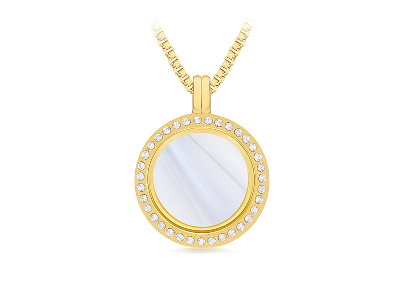 Stainless Steel Gold Coloured Crystal Treasure Charm Locket on Box Chain
