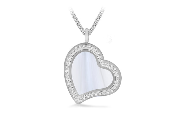 Steel Crystal Heart Treasure Charm Locket on Box Chain