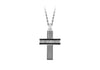 Hoxton London Men's Sterling Silver Bold Leather Ribbed Cross Adjustable Necklace