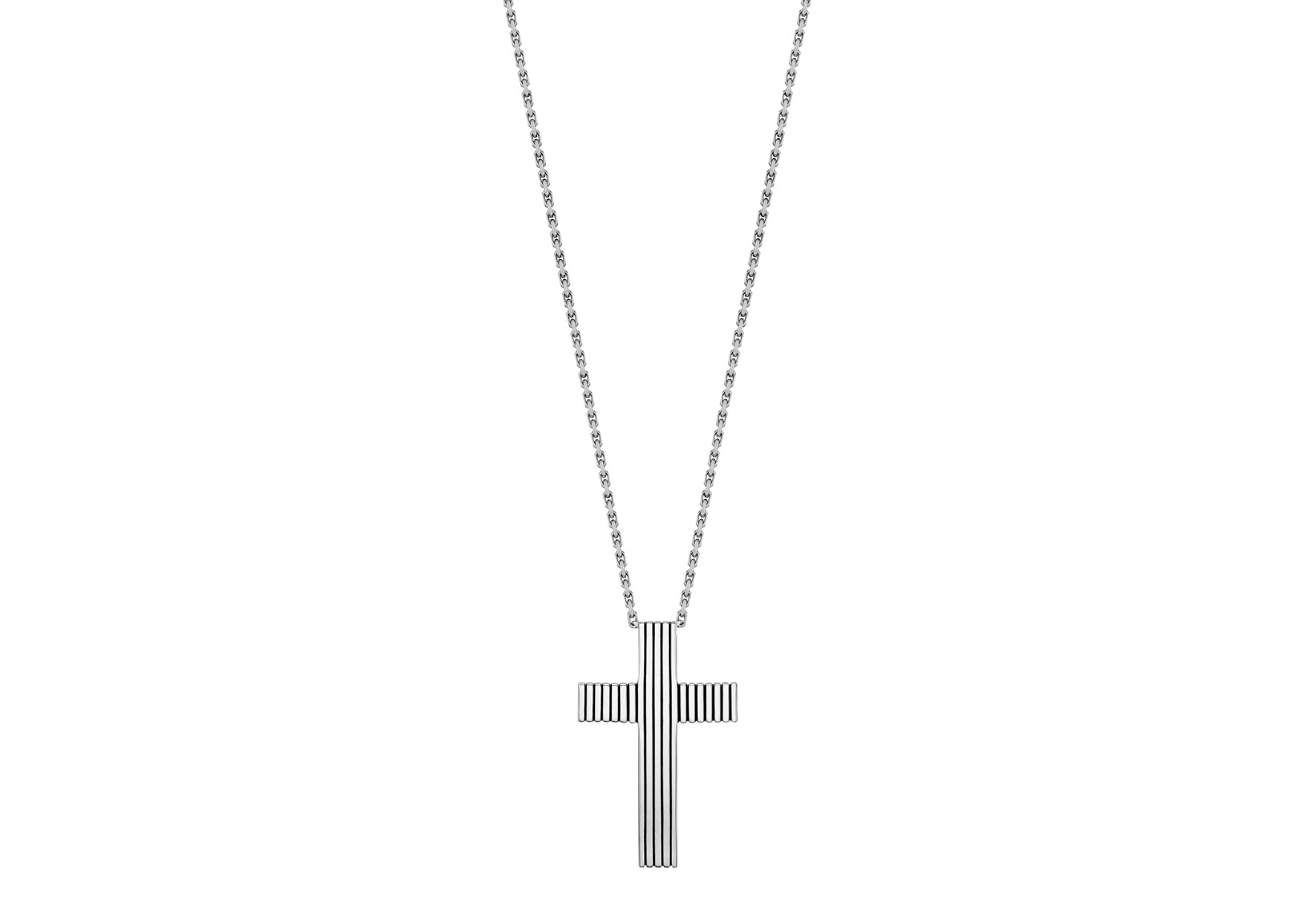 Hoxton London Men's Sterling Silver Striped Cross Adjustable Necklace