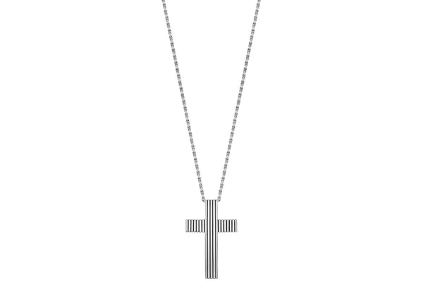 Hoxton London Men's Sterling Silver Striped Cross Adjustable Necklace