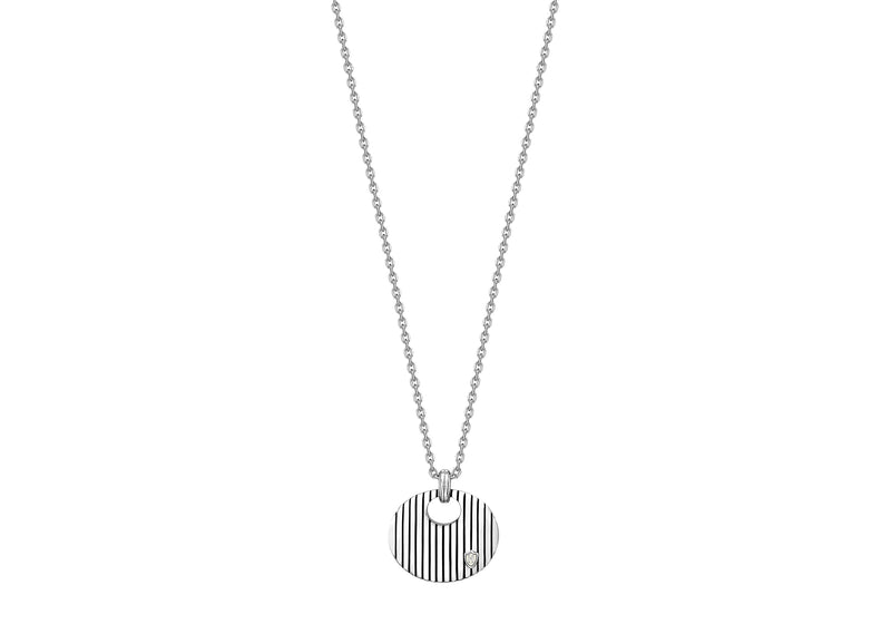 Hoxton London Men's Sterling Silver Striped Round Pendant Adjustable Necklace