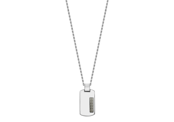 Hoxton London Men's Sterling Silver Pyramid Marasite-Set Dog Tag Adjustable Necklace