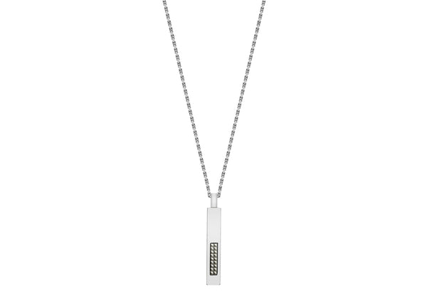 Hoxton London Men's Sterling Silver Pyramid Marasite Set Drop Adjustable Necklace