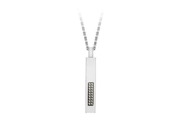 Hoxton London Men's Sterling Silver Pyramid Marasite Set Drop Adjustable Necklace