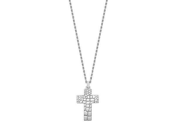 Hoxton London Men's Sterling Silver Wild roodile Pattern Cross Adjustable Necklace
