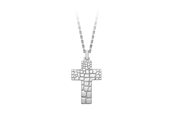Hoxton London Men's Sterling Silver Wild Crocodile Pattern Cross Adjustable Necklace