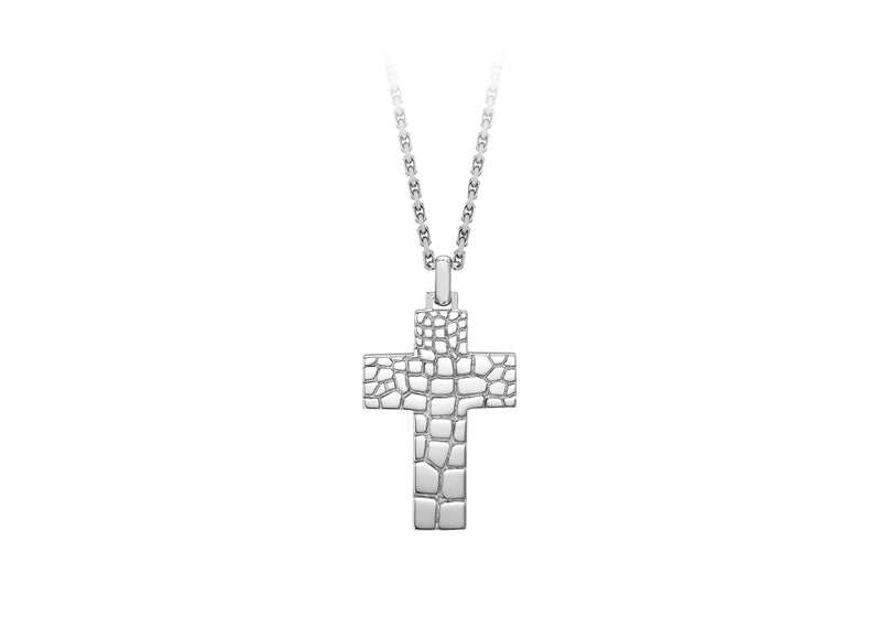 Hoxton London Men's Sterling Silver Wild Crocodile Pattern Cross Adjustable Necklace