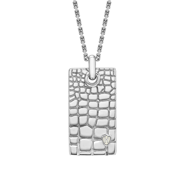 Hoxton London Men's Sterling Silver Wild Crocodile Pattern Dog Tag Adjustable Necklace