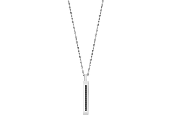 Hoxton London Men's Sterling Silver Stone Black Zirconia  Drop Adjustable Necklace