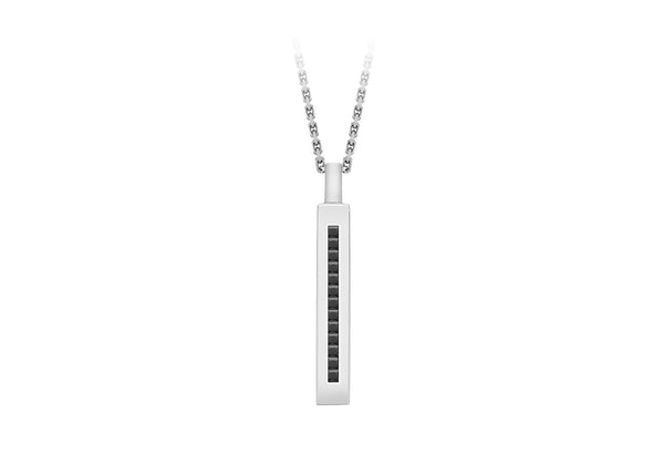 Hoxton London Men's Sterling Silver Stone Black Zirconia  Drop Adjustable Necklace
