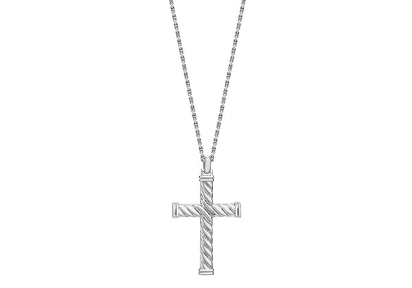 Hoxton London Men's Sterling Silver Twist Cross Adjustable Necklace