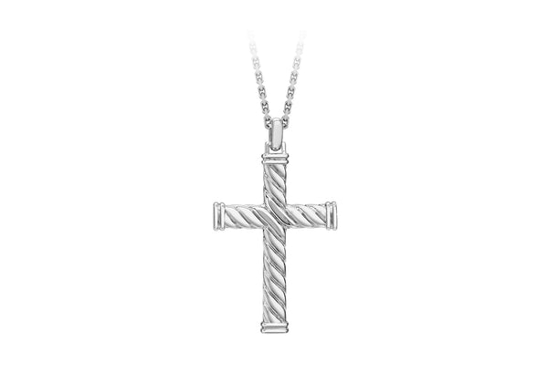 Hoxton London Men's Sterling Silver Twist Cross Adjustable Necklace