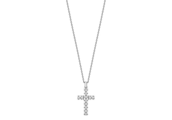 Hoxton London Men's Sterling Silver Brick Pattern Cross Adjustable Necklace